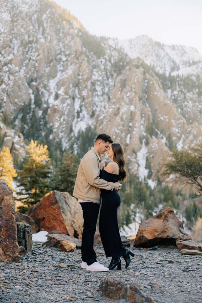 groom and bride kissing at STAIRS GULCH TRAILHEAD