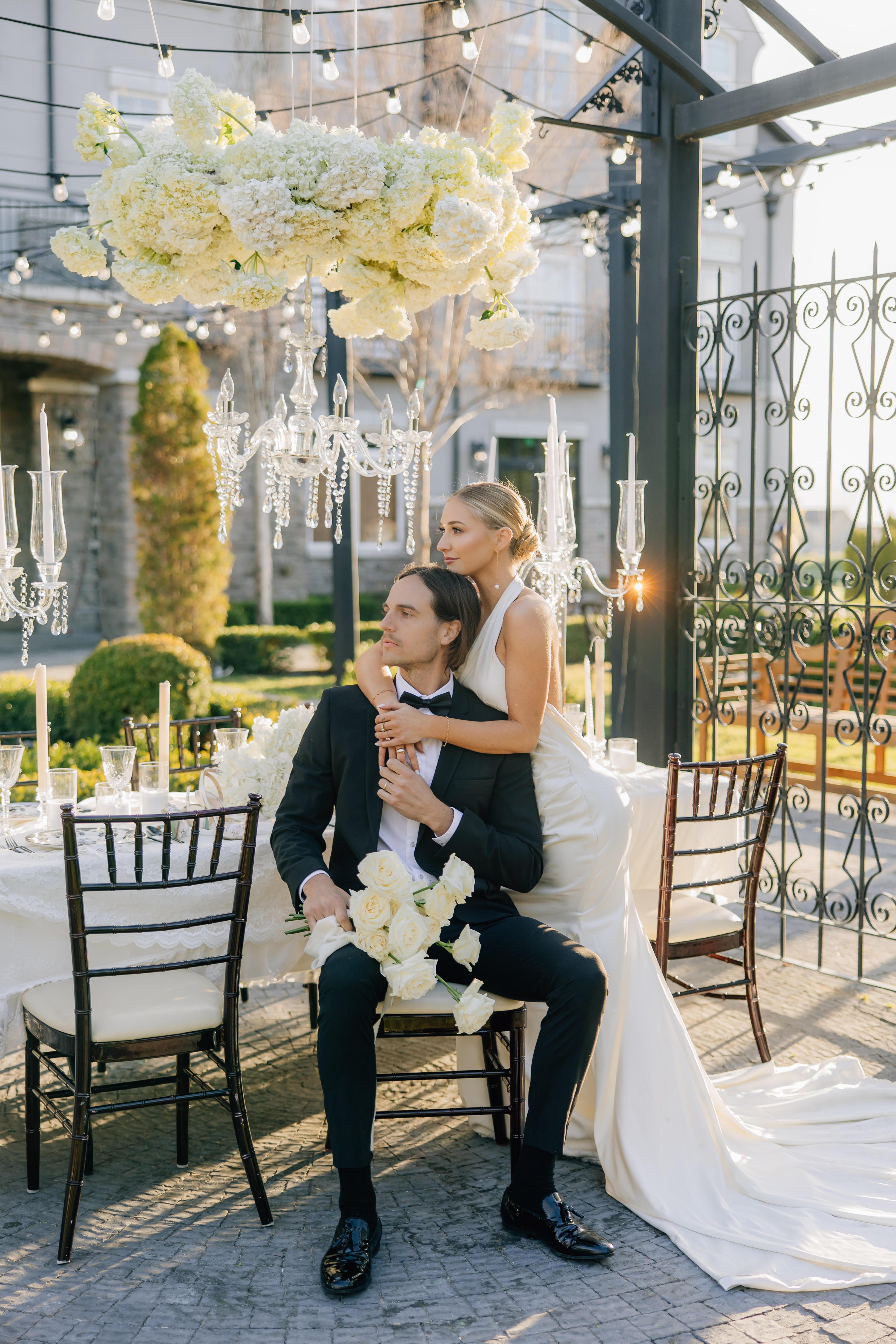 bride and groom at a table