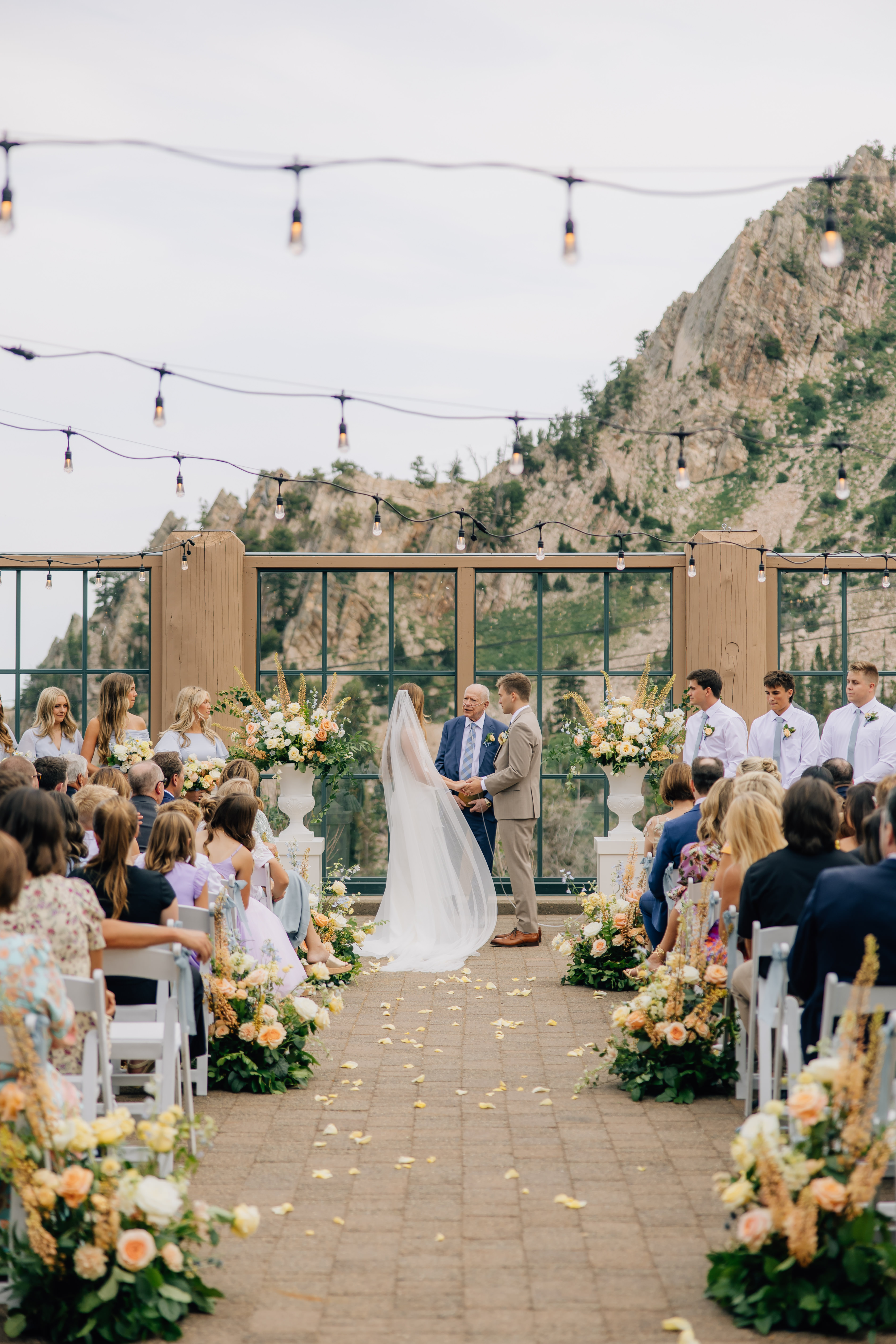 bride and groom getting married at needles lodge