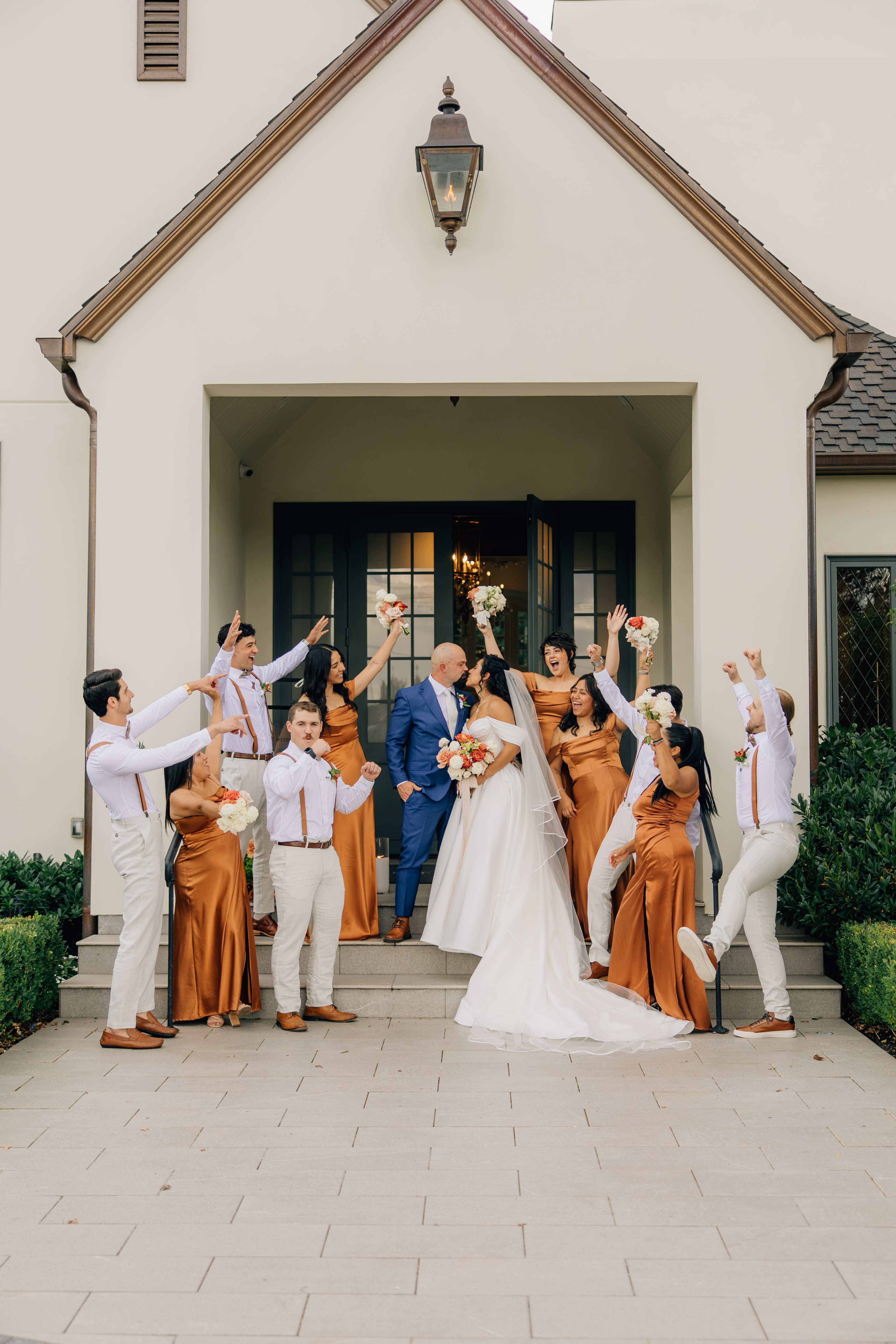 bride and groom with the wedding party